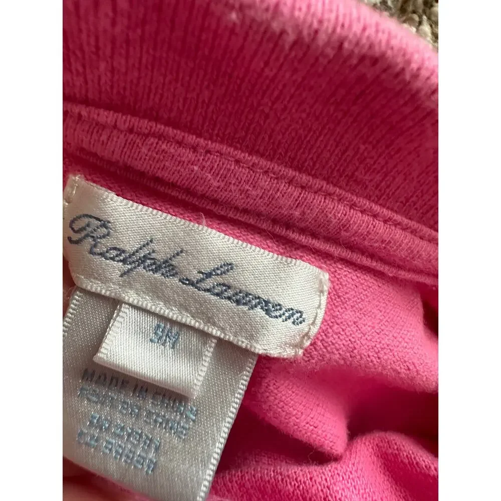 Ralph Lauren Babies 9M Pink and Logo Long Sleeve Button Up Neck One Piece